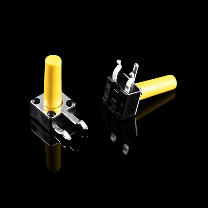 TS-E003050 Interruptor táctil de 4.5×4.5×10.3 mm, tres pasadores laterales, cabezal amarillo, pasadores en forma de V