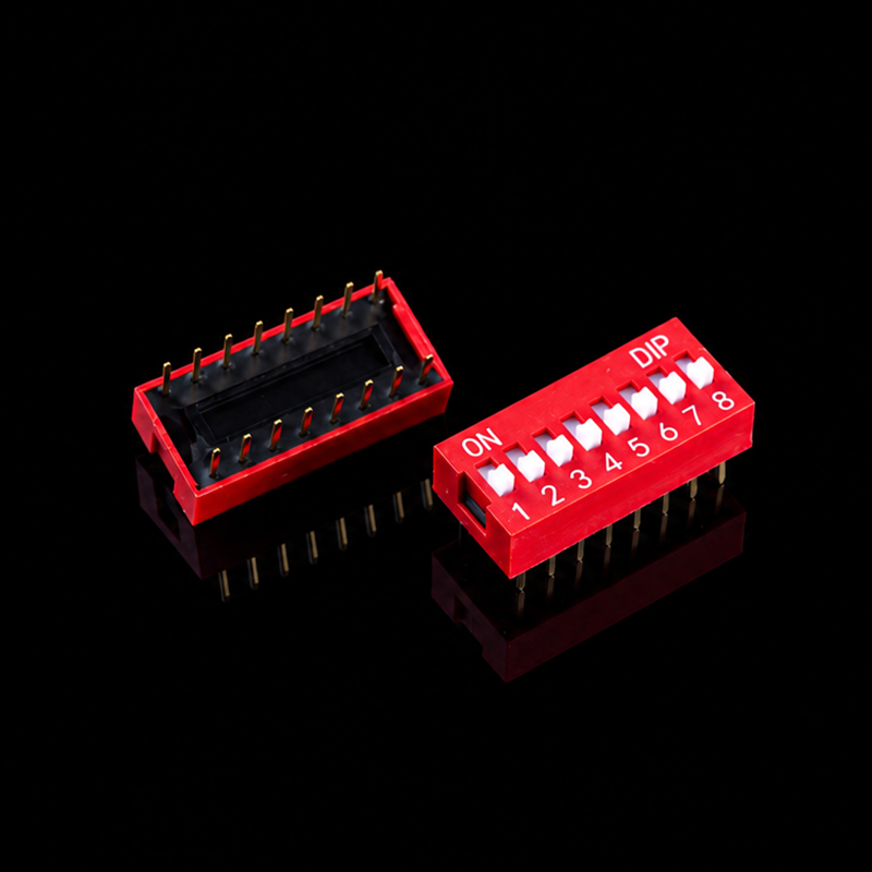 Interruptor DIP TS-U001022, DS-2.54-8P, rojo, orificio pasante